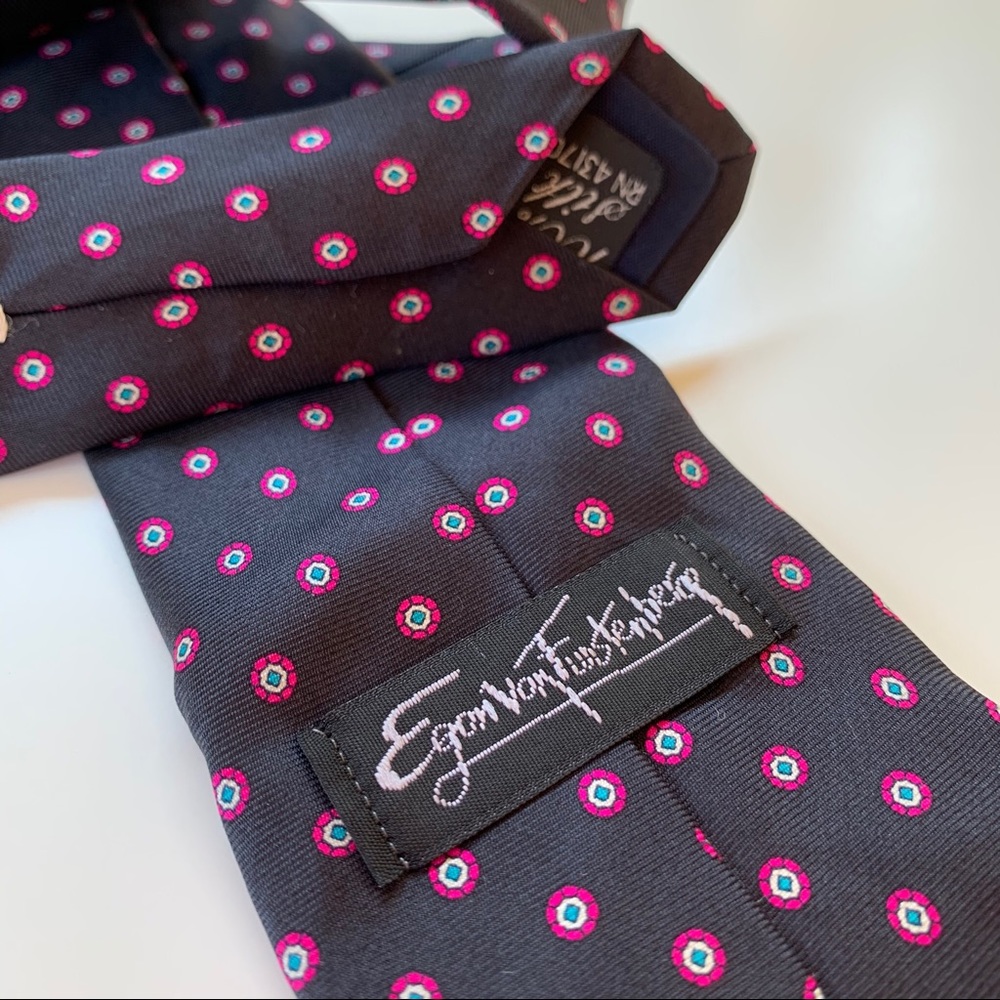 Egon Von Furstenberg Black Dot Pattern Mens tie